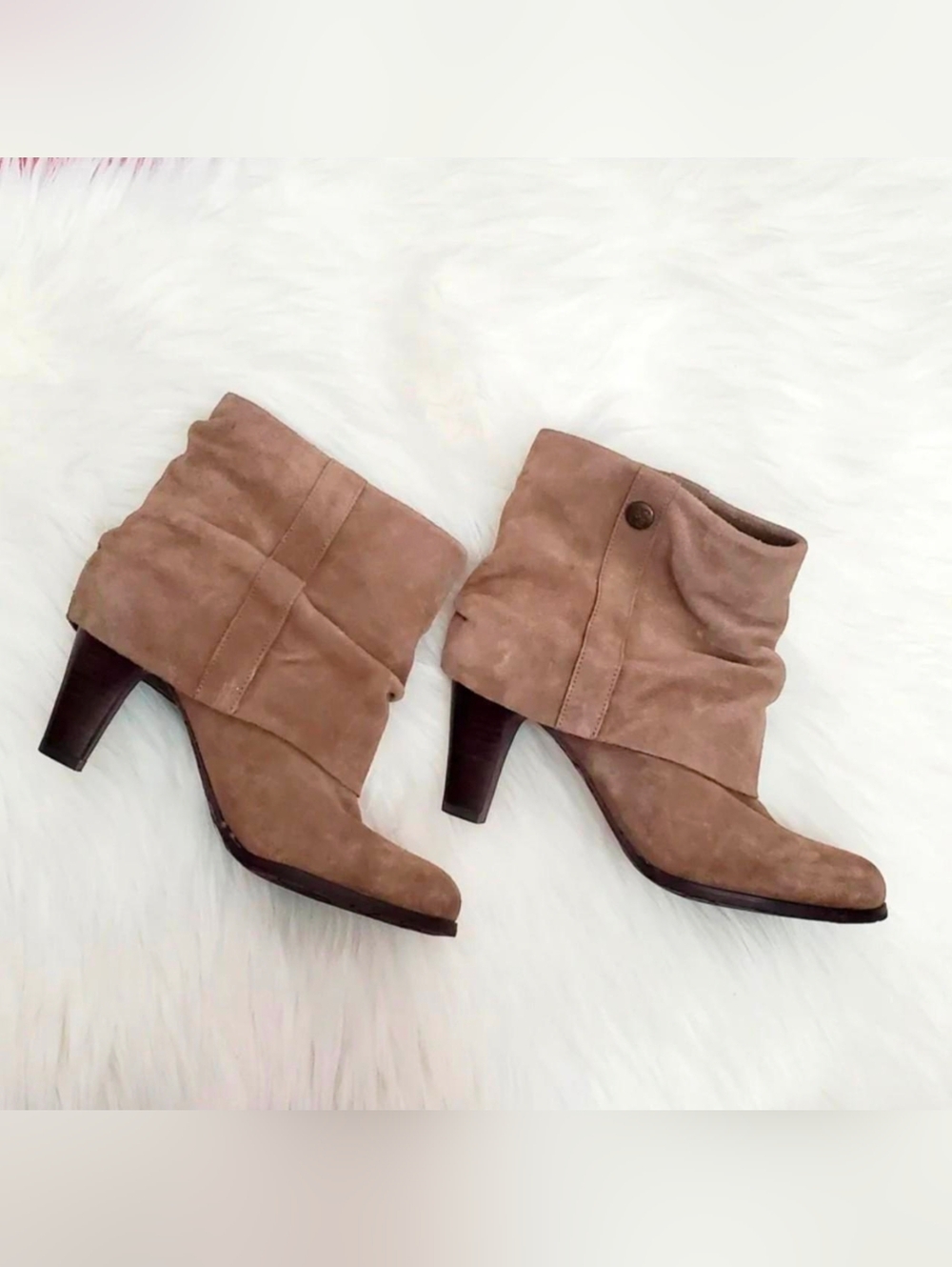 BCBG Taupe Suede Slouch Booties